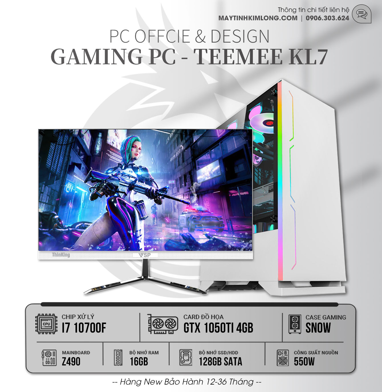 PC Gaming KL7 - Core i7 10700F/8G/SSD128G/GTX1050TI 4G/PSU 550W/Main Z490