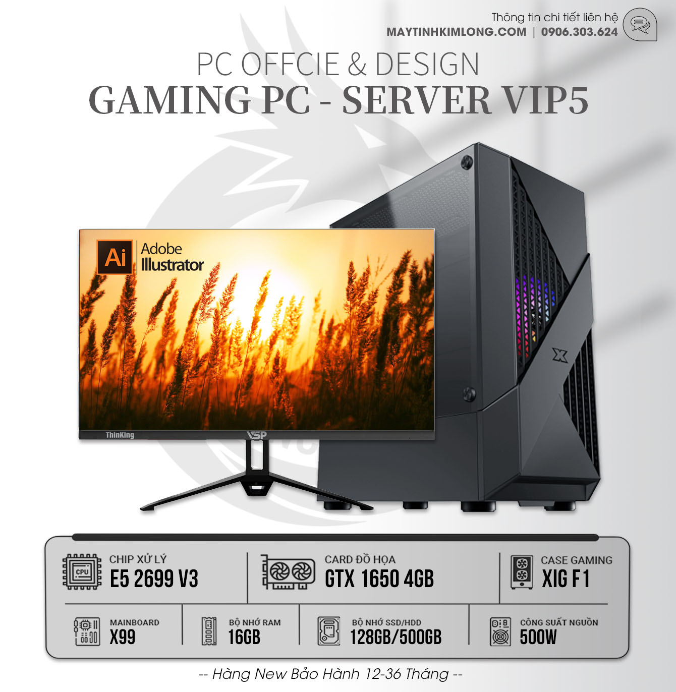 Degsin Vip5 - E5 2699v3/GTX1650 4GB/16G/SSD128GB/HDD500GB/X99/500W