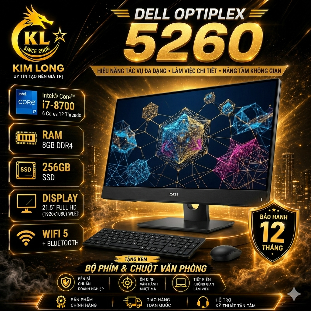 AIO - Máy Liền Màn Dell OptiPlex 5260 Core i7-8700 | RAM 8GB | SSD 256GB | 21.5 inch FHD